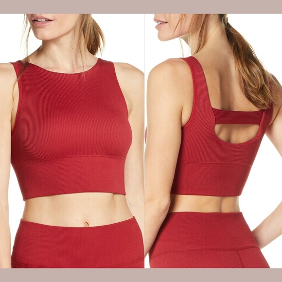 NEW Zella Seamless Ribbed Cropped Sports Bra Top in Red [SZ‎ Medium ] - Picture 1 of 8